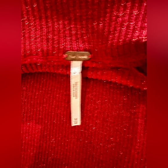 Free People Long Sleeve French Girl Ribbed Knit Mock Neck Mini Dress Sparkle Red - Picture 9 of 11